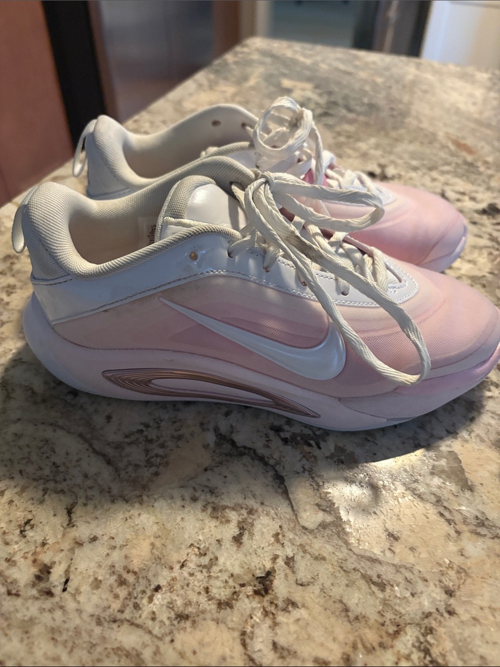 Nike Girls Pink and White Basketball Sneakers